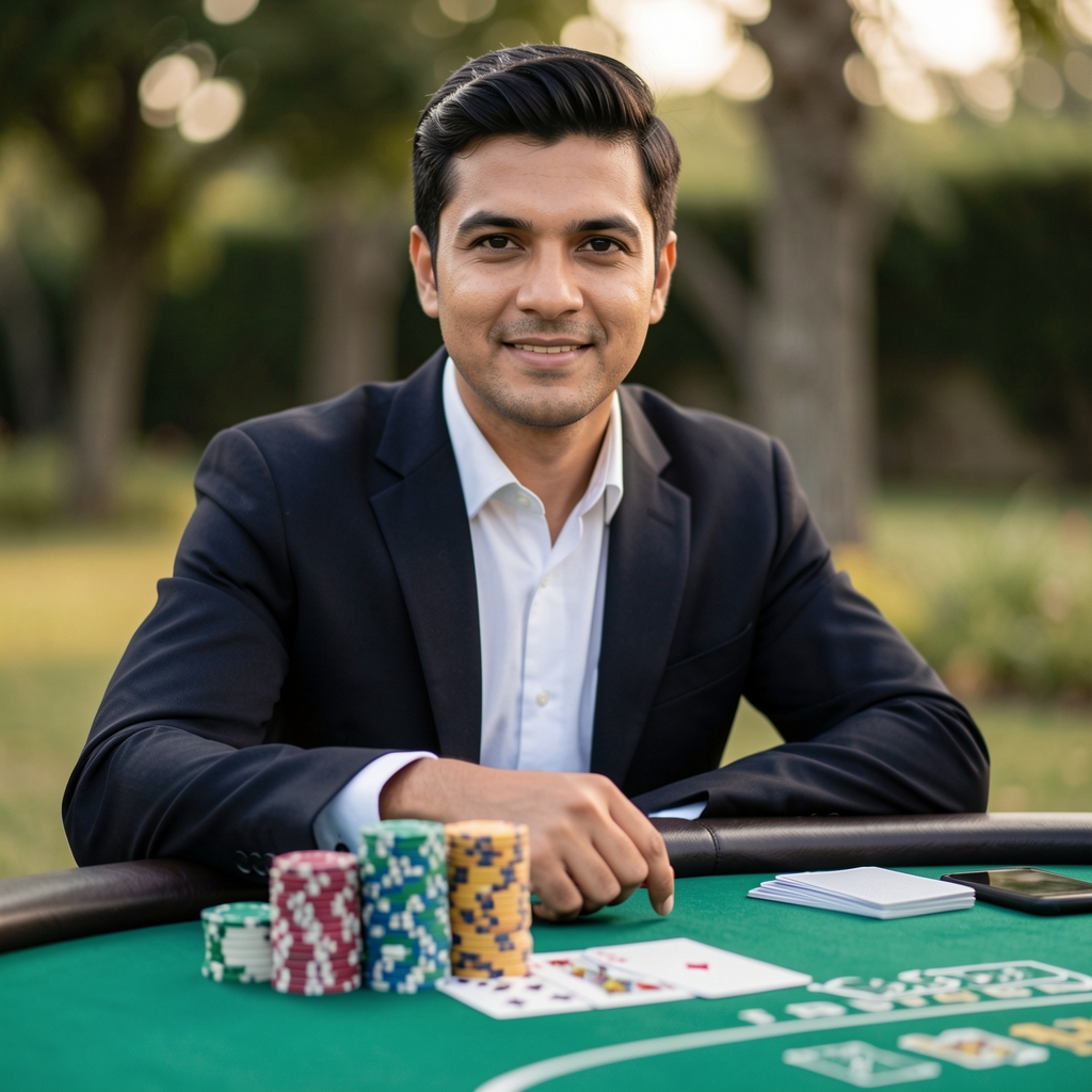 Zbliżenie na profesjonalny stół pokerowy ze zielonym suknem, żetonami w stosach i taliami kart — gotowy na event Texas Hold em